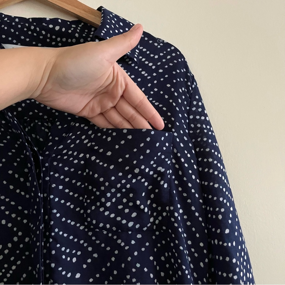 Diane Von Furstenberg Lorelai Two Navy Button Down Cotton Silk Lightweight 4 - Picture 6 of 14